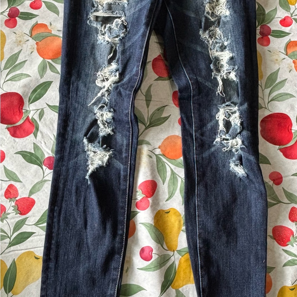 American Eagle Outfitters Dark Blue Distressed Skinny Jeans